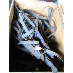 WOOD STORAGE BOX WITH SET OF HEAVY HORSE HARNESS