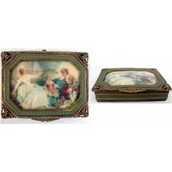 19C GILT BRONZE DRESSER BOX W HP MINIATURE #1080092