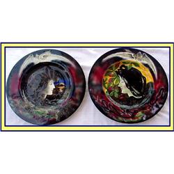 2 ART NOUVEAU CHARGERS WOMAN SCULPTED BIRDS #1080105