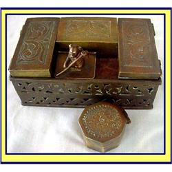 ANTIQUE ARTS AND CRAFTS DESK SET W BEAR STAMP #1080124
