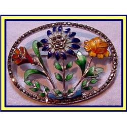 ARTS & CRAFTS NOUVEAU ENAMEL SILVER JEWEL PIN #1080130