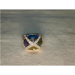 14K WG Amethyst Citrine Mulblite Diamond Ring #1090065