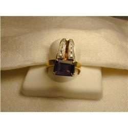 Estate Solid 18K YG Gold Amethyst Diamond Ring #1090070