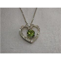 14K WG Gold Peridot Diamond Pendant Necklace #1090086