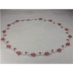 Estate 14K WG Gold Diamond Ruby Floral Necklace#1090087