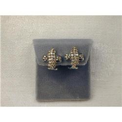 Estate 14K WG White Black Diamond X Earrings #1090089
