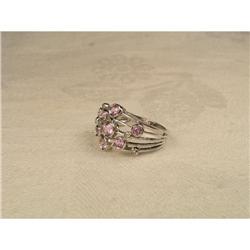 Estate 14K WG Diamond Pink Sapphire Band Ring #1090103