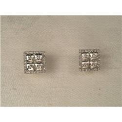 Estate 14K WG MicroPave Diamond Flower Earrings#1090107
