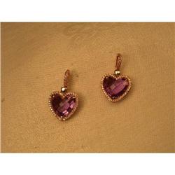 Estate 18K Pink Rose Diamond Amethyst Earrings #1090110
