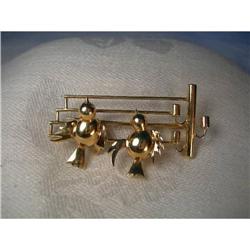 Unique Estate 14K YG Gold Love Birds Brooch Pin#1090145