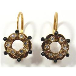 Black Enameled Earrings with Rose Diamonds #1090370