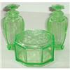 Image 1 : Tiffin Green Depression Glass Etched Vanity Set#1096450