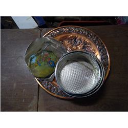 DECORATIVE COPPER TRAY AND MISC TRAYS
