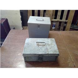 2 METAL CABINETS, ONE EMPTY, ONE INCLUDES DRILL BITS