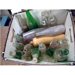 LOT OF MISC. POP BOTTLES AND 2 BOTTLES TURNING PURPLE