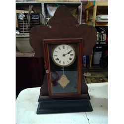 WOODEN STANDING CLOCK W/ PENDULUM AND KEY