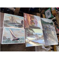 6 PICTURES, SOME HAND PAINTED