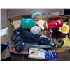 Image 1 : BOX OF MISC, UMBRELLA, COLEMAN BEER COZY, PRIZE RIBBONS, ECT.