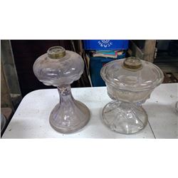 2 COAL OIL LAMPS, 1 TURNING PURPLE