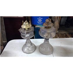 2 COAL OIL LAMPS, 1 TURNING PURPLE