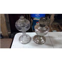 2 COAL OIL LAMPS, ONE GLASS, ONE TIN
