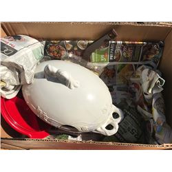 SOUP TUREEN W/ LADLE + PLATE + SERVING PLATES + THE JERKY MASRER