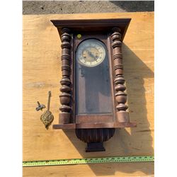 Vintage Analog Wall Clock w/ Pendulum and Key