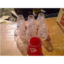 OLD BARN LAMP CHIMNEYS LOT OF 9 + RED ONE