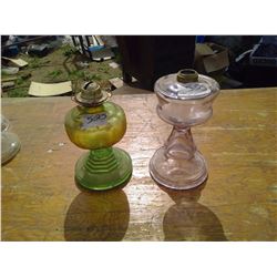 TWO COAL OIL LAMPS #2 ONE GREEN DEPRESSION