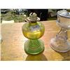 Image 2 : TWO COAL OIL LAMPS #2 ONE GREEN DEPRESSION