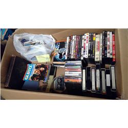 BOX OF CDs, MOVIES, VHS TAPES, BOOKS AND BAG OF MAPS
