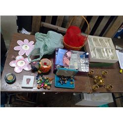 ACRYLIC/ GEL NAIL SET, KNICK KNACKS, BAG OF TEA LIGHTS, BOX OF GLASSES.