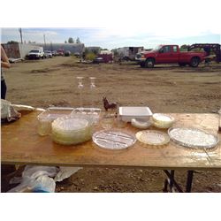 GLASS PLATES  SET + 3 OVEN DISHES + 2 CANDLE HOLDERS + 2 SERVING PLATES 3 TEACUP