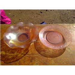 PINK DEPRESSION GLASS+ CARAMEL GLASS