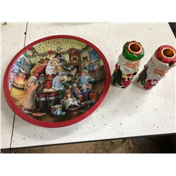 X-MAS TIN BOWL+ X-MAS CANDLE HOLDERS