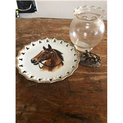 HORSE PLATE + GEODE HORSE FIRURINE + VASE