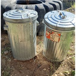 TWO GALVANIZED GARBAGE BINS 75L