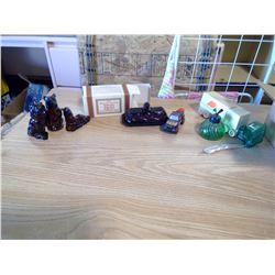 CAPE GOD COVERED BUTTER DISH+ 3 UNIQUE PERFUME BOTTLES AVON GLASS+ECT