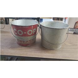 TWO PAILS, ONE 10 POUND CO-OP GREASE PAIL