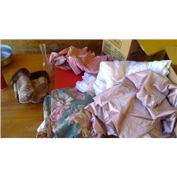 BROWN THICK GLOVES + BINDER + VASE + BED SKIRTS/BEDING