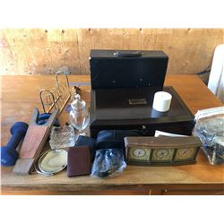 2 STORAGE CASES + HUMIDITY BAROMETER, THERMOMETER + CORDS + ASH TRAYS + ETC