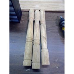 3 TURNED OAK SPINDLES
