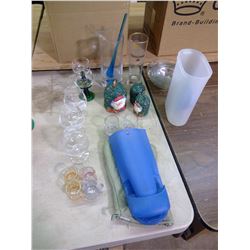 KITCHEN LOT, OVEN MITS, JUICE PITCHERS, CUPS, SHOT GLASSES, ECT.