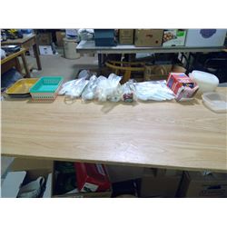 ASSORTED PLASTIC UTENSILS + TUPPERWARE CONTAINERS