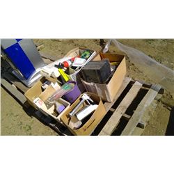 PALLET OF MISC TOOLS, NEW FIRE EXTINGUISHER, ECT.