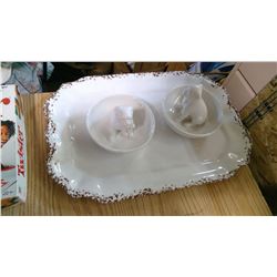SERVING PLATTER W/ 2 PUPPY CANDY DISHES