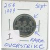 Image 1 : 25 Cents Canadian 1999 Sept. Rare Overstrike