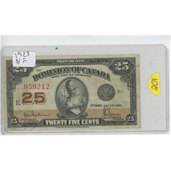 1923 Dominion of Canada 25 cent shinplaster