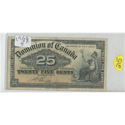 1900 Dominion of Canada 25 cent shinplaster