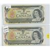 Image 1 : 2 1973 Canadian $1 Dollar Bills (one has * serial #)